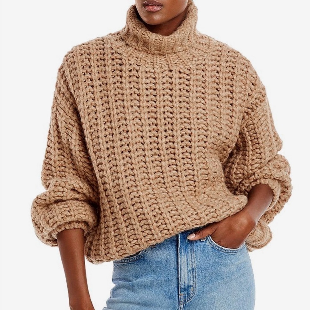 NWT ANINE BING Camel Iris Turtleneck sweater Oatmeal Tan XS